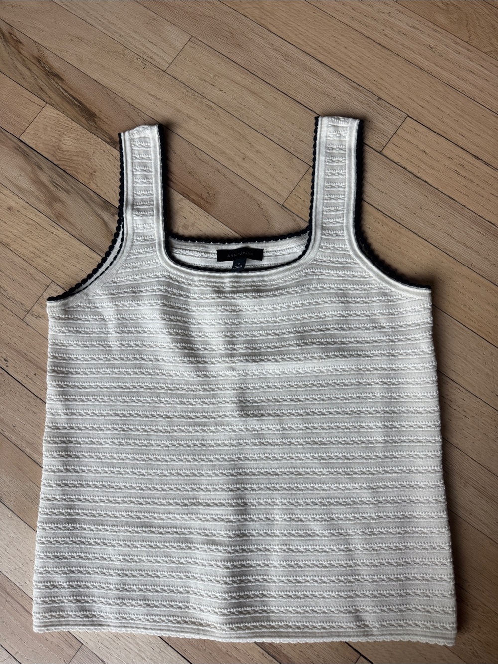 Ann Taylor Cream Knit Tank with Black Trim